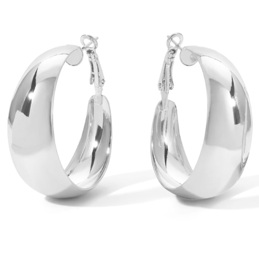 Wide Lightweight Silver Hoop Earrings NEVER WORN NWOT